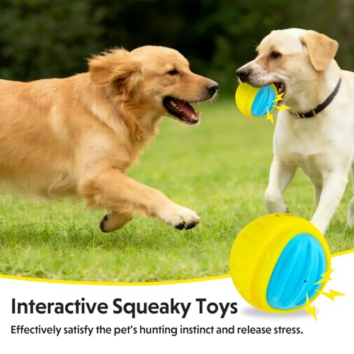 Dog Toy Ball, Indestructible Squeaky Ball for Aggressive Chewers, 3" TPR Rubber Clean Teeth, Relieve Anxiety & Boredom, Interactive Fetch Toy for Medium Large Dogs, Pools &Outdoor Play (Yellow)
