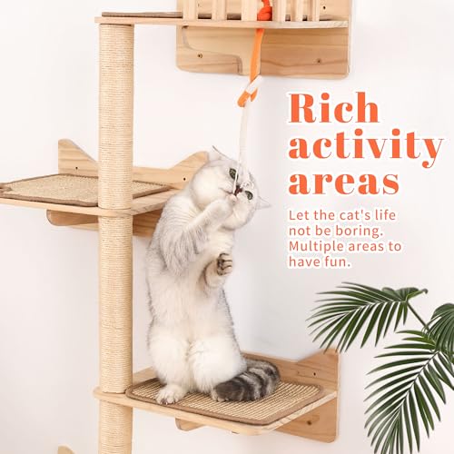 Wall Mounted Cat Tree, Cat Wall Shelves with Sisal Mats - size: 7 pcs