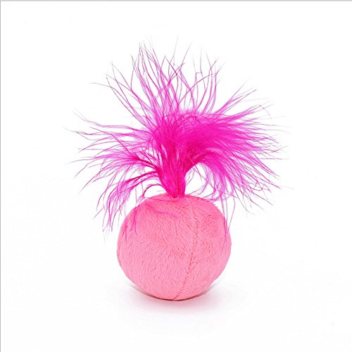 Furry Rattle Ball Cat Toy with Feather and Catnip - Interactive Pom Pom Balls for Cats, Soft and Lightweight, 2 Inch, 12 Pack. - size: 12 Pack