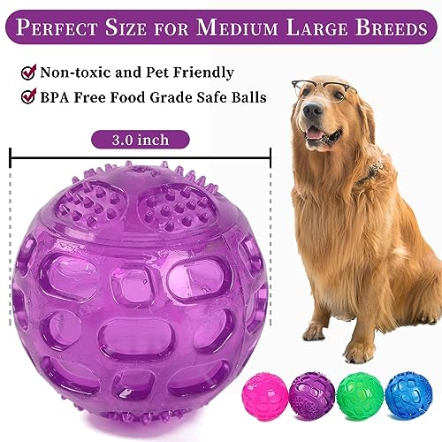 3'' Squeaky Dog Toy Balls for Lagre Medium Breed, Indestructible Dog Balls for Playing, Fetching & Retrieving, Durable Aggressive Chewers, 4 PCS Red+Purple+Green+Blue - color: Red+Purple+Green+Blue