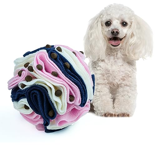Pet Snuffle Ball, Puzzle Sniffing Interactive Dog Ball for Blind Dogs Training Stress Relief Dog Enrichment Toys Treat Machine Washable (15cm, Classic Pink Blue White) - color: Classic pink blue white, size: 15cm
