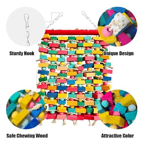 Extra Large Bird Toys for Macaws, Multicolored Wooden Blocks Bird Chewing Toy Parrot Cage Bite Toy for Macaws Cokatoos African Grey and Large Medium Parrot Birds - color: COLORFUL