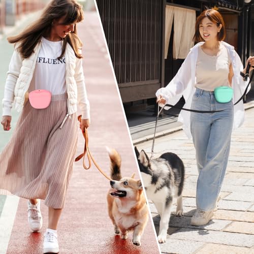 Cosmos 2 Pcs Pet Treat Bag Dog Training Pouch Silicone Portable Pet Training Container Dog Treat Holder with Buckle Closure and Waist Clip Dog Treat Pouches for Pet Training (Pink & Cyan) - color: Pink & Cyan