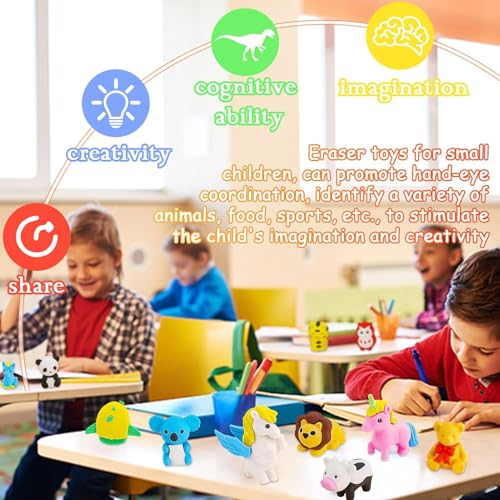 URSKYTOUS 35Pcs Animal Erasers Desk Pets for Kids,Classroom Prizes - style: 35Pcs