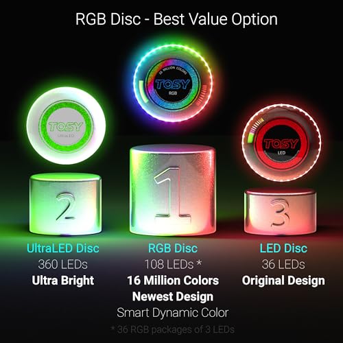 TOSY Flying Disc - 16 Million Colors RGB LEDs, Extremely Bright, Smart Modes, Camping Essentials for Teens/Kids/Adults/Men/Boys/Girls, Auto Light Up, Rechargeable, Waterproof, 175g