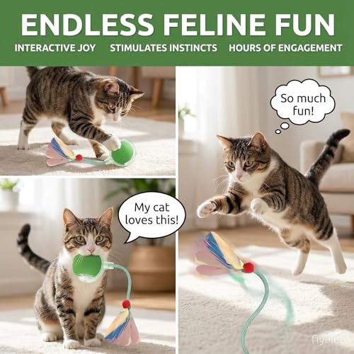 Interactive Cat Toy for Indoor Cats - Automatic Cat Toy Ball with Tail, Self Moving Electric Kitten Toys, USB Rechargeable Smart Rolling Ball, Motion Activated Cat Enrichment Toys for Bored Cats Green - color: Green