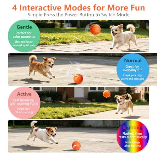 Automatic Interactive Dog Toys Ball with 4 Play Modes for Small Medium Dogs - color: Orange