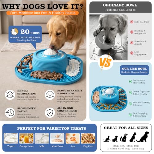 Dog Lick Bowl with Interactive Rolling Ball & Slow Feeder