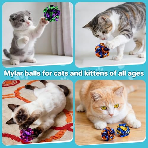 RAINFLOW 10 Pcs Multicolor Crinkle Balls for Cats - Mylar Cat Toy Balls