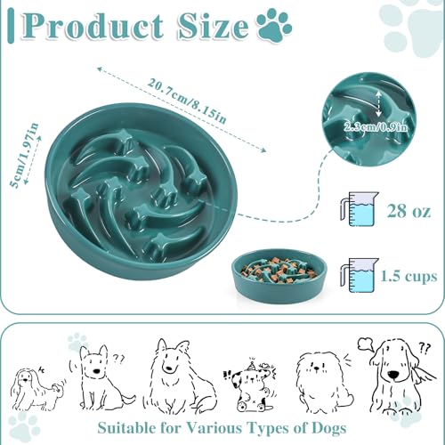 Ceramic Slow Feeder Dog Bowls,2 Cups Dog Food Dish for Medium & Large Breed - color: Dark Green-L