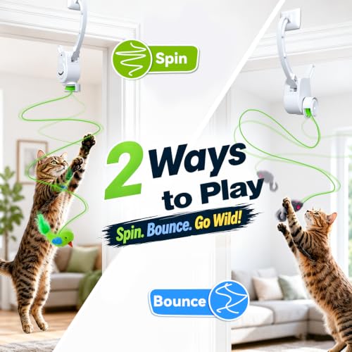 Interactive Cat Toys, Clip-On Automatic Flying Bird& Mouse for Indoor Cats