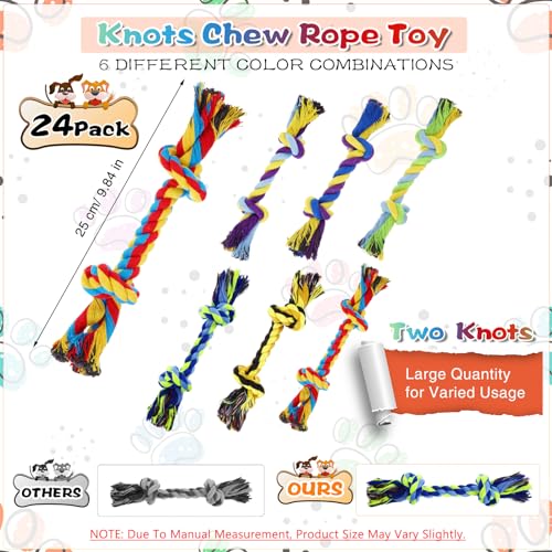 24 Pack Dog Rope Toys 10 Inch Cotton 2 Knot Chew for Large Dogs