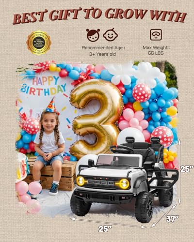 First Ride On Ford Bronco Raptor 12V Toddler Ride on Toys, Safe Kids Ride on Truck with Remote Control, Children Electric Cars with 4 Wheels Suspension, Radio, Music, Bluetooth (12V, White) - color: White, style: 12V