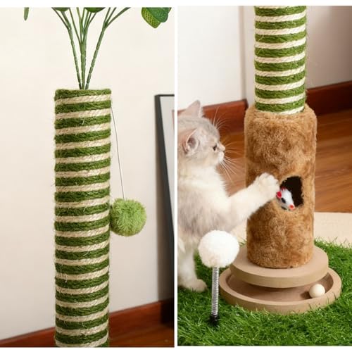 Cat Scratching Post, Two Tone Tall Sisal Scratch Pole For Indoor Cats,Artificial Turf Base Cat Tower With Hanging Toy,Double Ball Track & Simulated Mouse Hole,Strong Post For Kittens/Cats (35 in Post) - size: 35 in