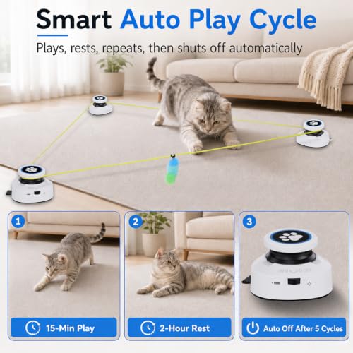 Automatic Cat Toy for Indoor Cats, Interactive Cat Chasing Toy with Moving Feather Lure, DIY Floor Route Kit, Rechargeable Self-Play Cat Exercise Toy - color: White-Non-remote