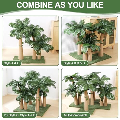 40'' Tall Cat Scratching Post Cat Tree, Curved Design Cat Scratcher Post with 3 Interactive Balls, Natural Sisal Rope Cat Scratching Posts for Indoor Cats Adults Kittens, Multi-Combinable (Style A) - size: Style A