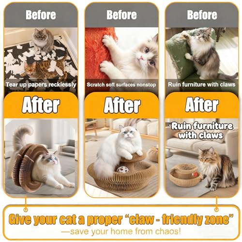 Cat Scratcher Toys for Indoor Cats - Kitty Kurlz Magic Organ Cat Scratcher Board, Cardboard Cat Scratching Board Ball Scratcher Pad - color: 1pc