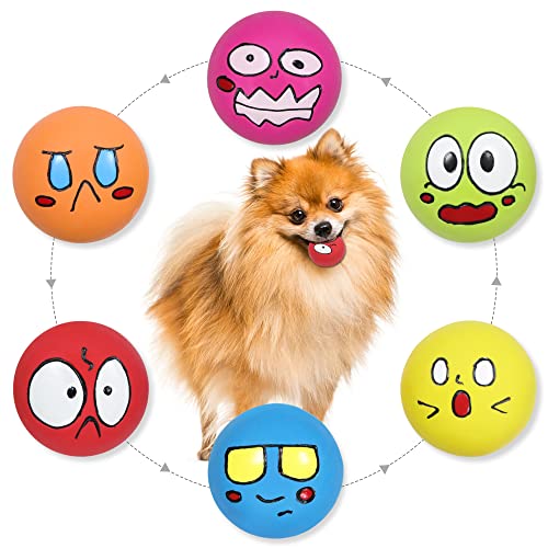 Latex Dog Chewing Squeaky Ball Toys Face Fetch Play Toy for Puppy Small Medium Pets Dog cat (6 PCS(C)) - color: 6 PCS(C)