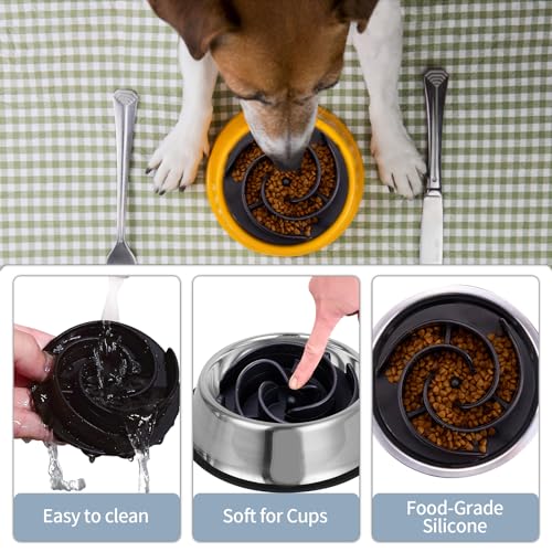 Slow Feeder Dog Bowls Insert, Bestalk Soft Silicone Slow Eating Feeder Insert with Suction Cups for Small, Medium and Large Dogs, Fit into Basic and Elevated Dog Bowls, Black - color: Black, size: M