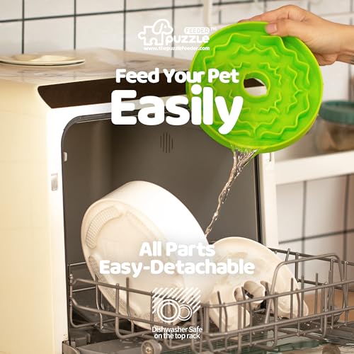 Puzzle Feeder Slow Feeder Dog Bowl for Puppies with Non-Slip Base - Adjustable Speed Design, Removable Puzzle Inserts & Dishwasher Safe, Green - color: Light Green, size: M