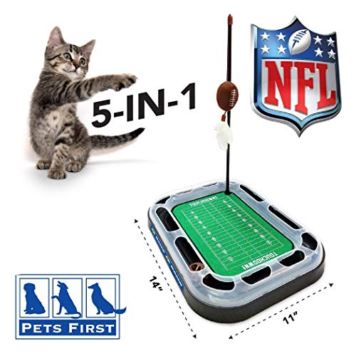 Pets First Cat Ball Track Toy Los Angeles RAMS Football Field CAT Scratcher Toy with Catnip Filled Plush Football Toy&Feather Cat Toy Hanging, Jingle Bell Interactive Ball Cat Chasing 5-in-1 Kitty Toy - color: Los Angeles Rams, size: One Size