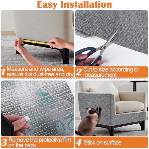 Cat Scratch Furniture Protector - 100" x 13.8" Trimmable Self-Adhesive Cats Claws Scratch Pads, DIY Cat Climbing Couch Protector for Scratch Post Cat Tree Replacement Indoor (Light Gray) - color: Light Gray, size: 13.8" x 100"