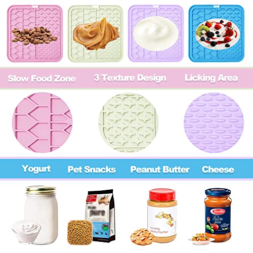 Lick Mat for Dogs and Cats，Cat Licking Pad with Suction Cups for Dog Anxiety Relief，Dog Peanut Butter Lick Pads for Dogs Perfect for Bathing Grooming,Slow Feeders for Dogs and Cats,4Pack