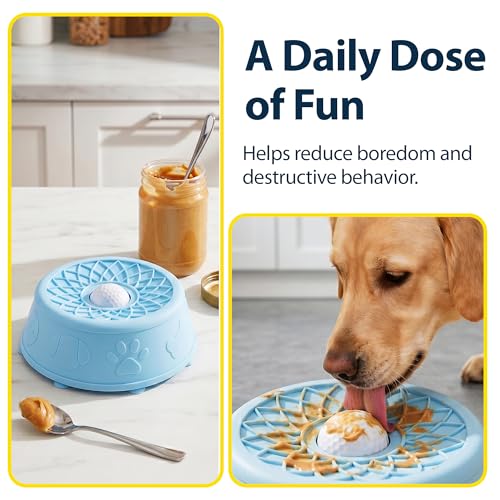 Slow Feeder Dog Bowls with Rolling Ball & Lick Mat for Dogs, Interactive Dog Enrichment Toy, Anti-Slip Puzzle Feeder for Yogurt, Bone Broth & Wet Food, Slow Eating Bowl for Small, Medium & Large Dogs - color: Light Blue