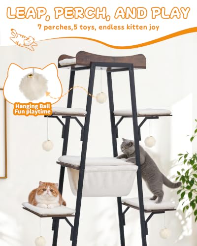 74 in Modern Cat Tree Tower Heavy Duty Metal Frame - color: Green, size: 74" H