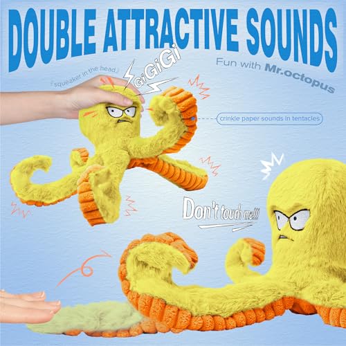 LEGEND SANDY Tough Dog Toys, Squeaky Large Dog Toy, Stuffed Puppy Chew Toys - color: 1 Pack Yellow Octopus