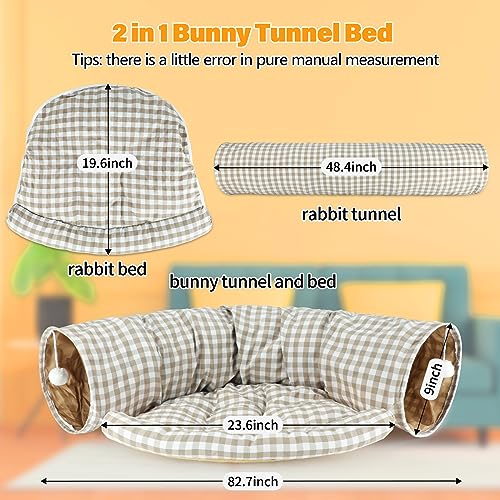 BWOGUE Bunny Tunnel Bed, 2-in-1 Collapsible Rabbit Tunnel Hideout with Mat - color: YellowPlaid