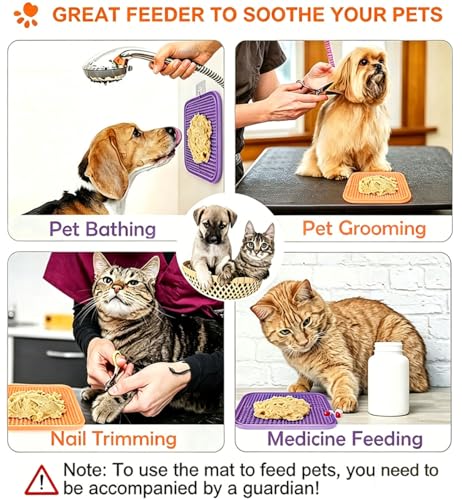 Licking Mat for Dogs & Cats with Suction Cups, 1 Pack Square Dog Slow Feeder Lick Pat for Anxiety Relief & Boredom, Dog Toys to Keep Them Busy Pets Bathing Training Grooming Mat 7.8 * 7.8 inches - color: 1Pack-Orange