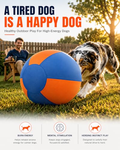 Herding Ball for Dogs, Durable Giant Herding Dog Toy for Aggressive Chewers, Inflatable Interactive Outdoor Play Ball for Medium & Large Dogs (25 Inch) - size: Large