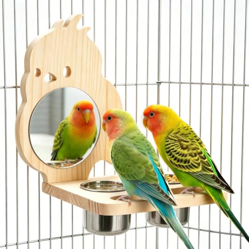Parrot Bird Perch with Mirror and Stainless Steel Feeding Cups - color: D