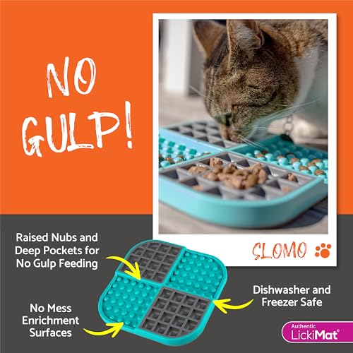 LickiMat Slomo, Cat Slow Feeder Lick Mat, Boredom Anxiety Reducer; Perfect for Food, Treats, Yogurt, or Peanut Butter. Fun Alternative to a Slow Feed Cat Bowl or Dish, Orange - color: Orange