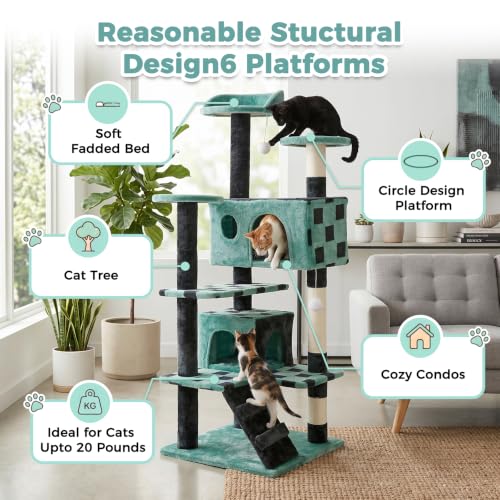 Nova Microdermabrasion 54in Cat Tree Tower for Indoor Cats Multi-Level Cat Condo Cat Bed Furniture with Scratching Post Kittens Activity Center (Green) - color: Green