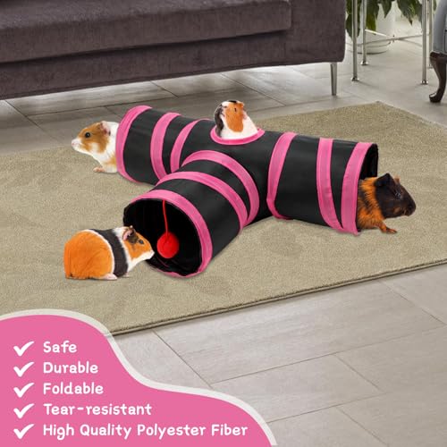 Rypet Guinea Pig Tunnel Hideout 3-Way Collapsible Pet Tubes, Red Black - color: Red Black