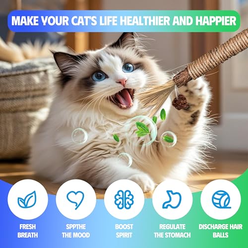 Silvervine Sticks Cat Chew Toys for Indoor Cats Dental Care Teeth Cleaning, Natural Kitten & Cat Teething Toys for Health, Catnip Toys Cat Chew Rope Suitable for All Breeds of Aggressive Chewers Cat - size: 1Pcs Chew Rope+1Pcs Silvervine Sticks