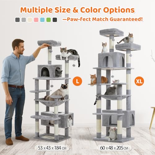 PAWZ Road XXL 81" Cat Tree Large Cats with Big Condos,Perches Sisal Posts - color: Gray, size: 81"