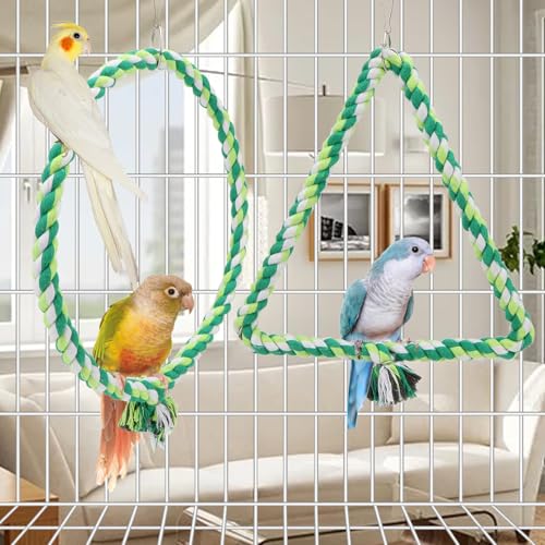 Wontee Bird Swing Bird Rope Perch Parrot Climbing Stand for Parakeets Budgies Cockatiel Conure Quaker Caique (M(9.8IN, 9.8IN)) - size: M(9.8IN, 9.8IN)