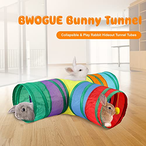 BWOGUE Bunny Tunnels & Tubes, 3-Way Collapsible Rabbit Hideout for Bunnies - color: Rainbow