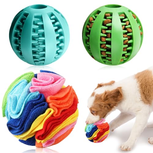 3 Pcs Puppy Chew Toys Snuffle Mat Dog Puzzle Toys Dog Treat Balls to Keep Them Busy Pet Interactive Foraging Training Ball for Small Medium Breed Teething Cleaning Intellect Training