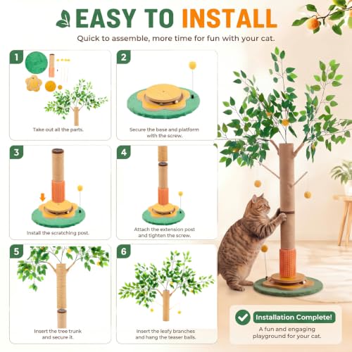 Nuanchu Orange 41in Cat Scratching Post Tree for Indoor Cats Adults - size: 41in, style: Orange