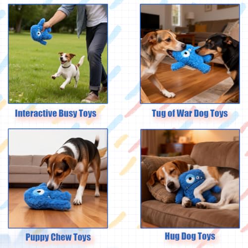 Monster Stuffed Squeaky Dog Toy, Crinkle Dog Plush Toy, Blue - color: Blue