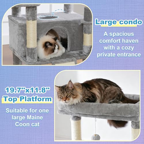 Hey-brother Cat Tree Tower with Extra Large Platform and Basket, MPJ080W - color: Light Gray, size: 71.7 inches