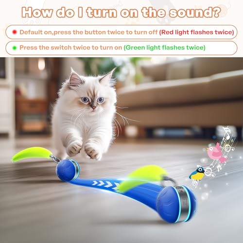 Speedy 2.0 Tail Interactive Cat Toys for Bored Indoor Adult Cats,Rechargeable Automatic Cat Toy Balls Self Moving Chirping,Electric Cat Ball Toy for Smart Kitten Enrichment Exercise Essentials(Blue) - color: Blue