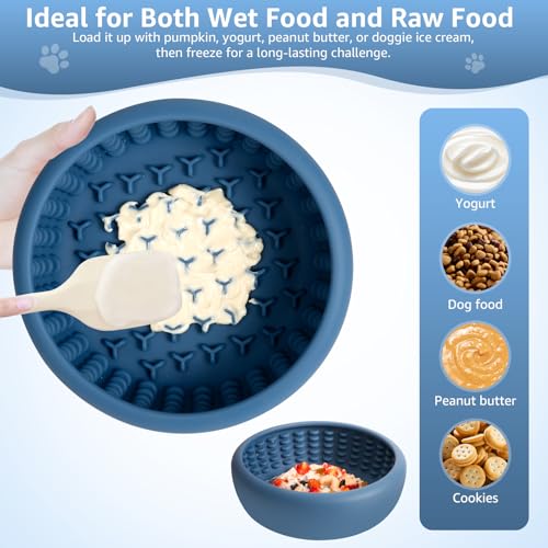 Dog Slow Feeder Lick Bowl, Freeze Lick Mat with Suction Cup - color: Dark Blue, size: Small