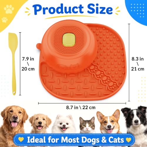 Slow Feeder Dog Licking Bowl with Rolling Ball, Orange - color: Orange