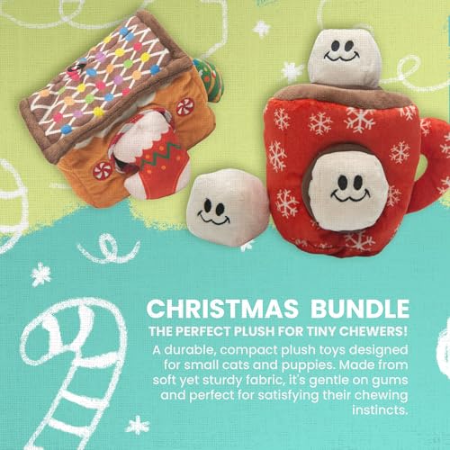 Snugarooz Toy Bundle with Repair Patch - Hide & Seek Hot Cocoa & Gingerbread House - Fun, Interactive & Durable Holiday Toys for Dogs