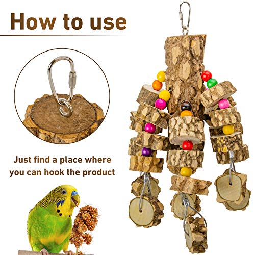 MYFAMIREA Parrot Chewing Toys Bird Toys Natural Wood Bird Toys Parakeet Cage Hammock Hanging Toy for Parrots, Cockatoos, African Grey, Cockatiels Small and Medium Birds - color: Natural